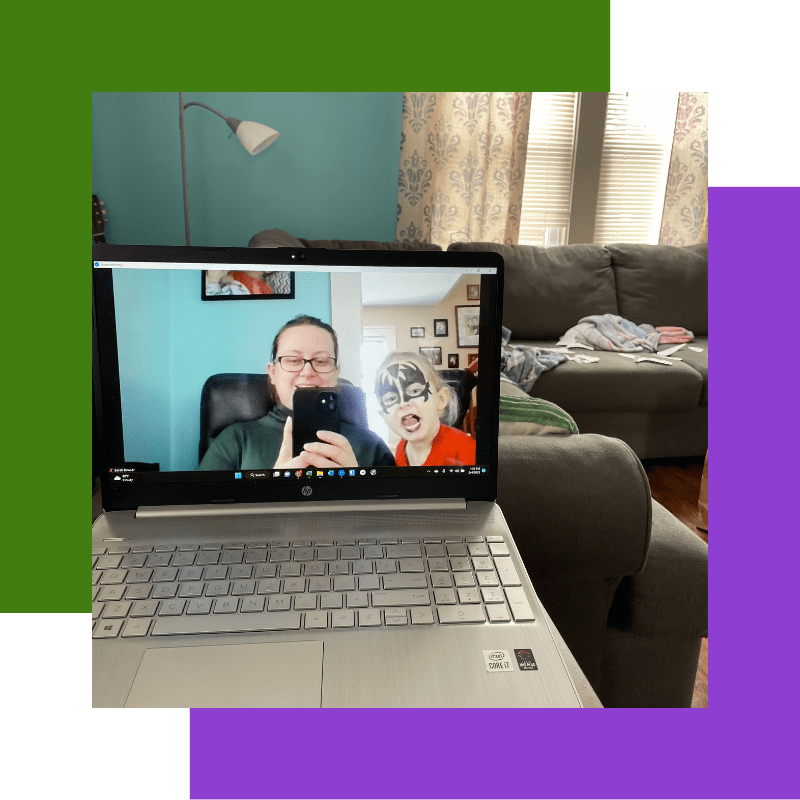 Woman on a laptop meeting.